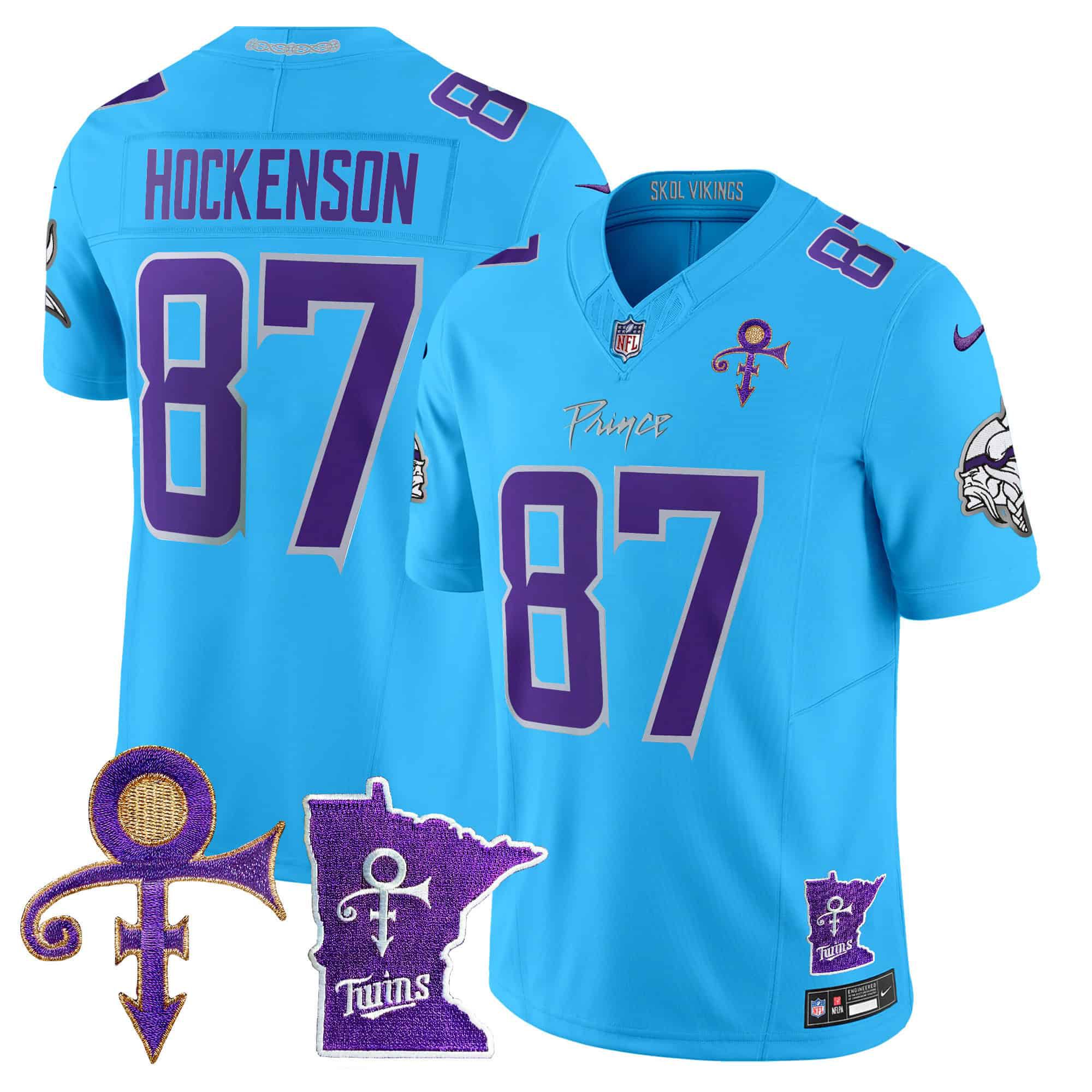 Men Minnesota Vikings 87 Hockenson Light Blue 2024 Nike Prince Vapor Limited NFL Jersey